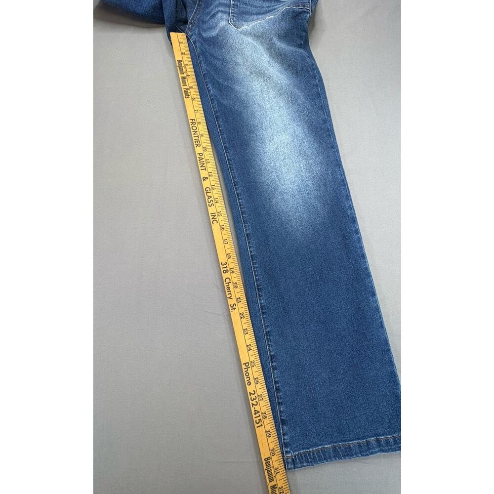 Flamingals Women’s Medium Medium Rise Wide Leg Baggy Jeans Stretch Denim Blue - Picture 6 of 8